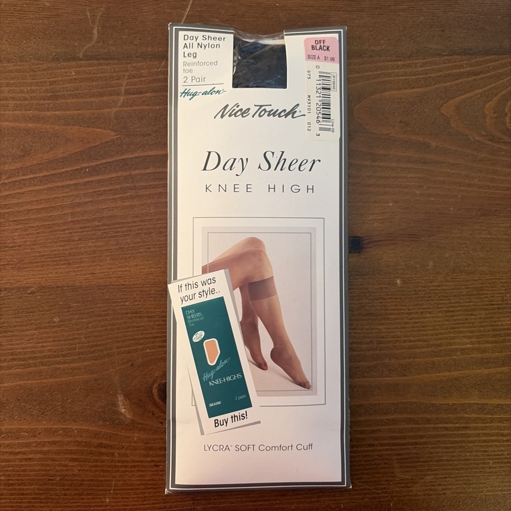 Nice Touch Day Sheer All Nylon Leg Reinforced 2-Pair Knee High Off Black Size A